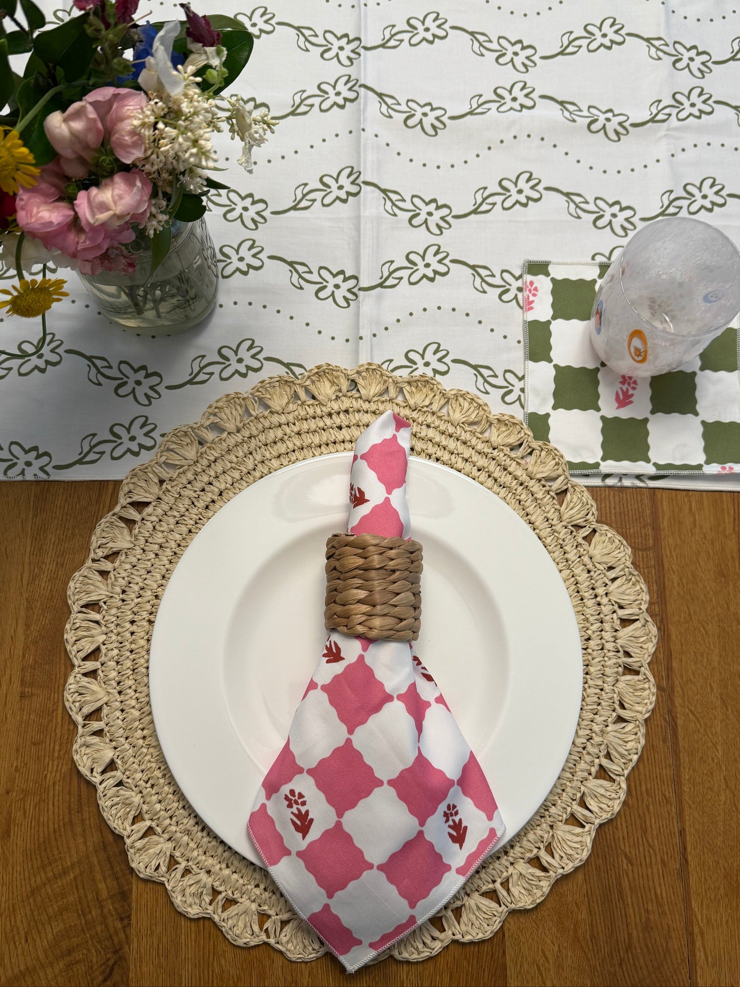Dinner Napkins in Check Fleur Pink/Red - Britts Funky Stitch x Ceae Shop
