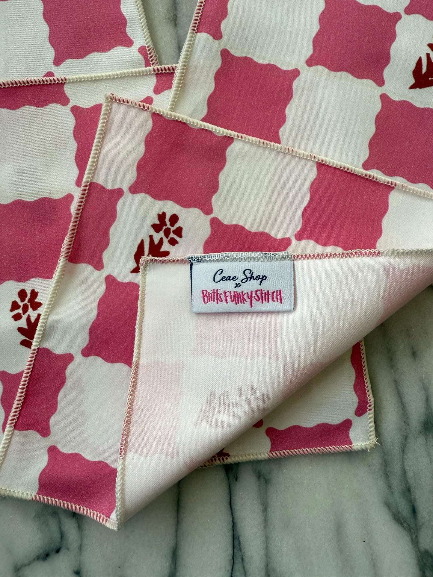 Cocktail Napkins in Check Fleur Pink Britt's Funky Stitch x Ceae Shop