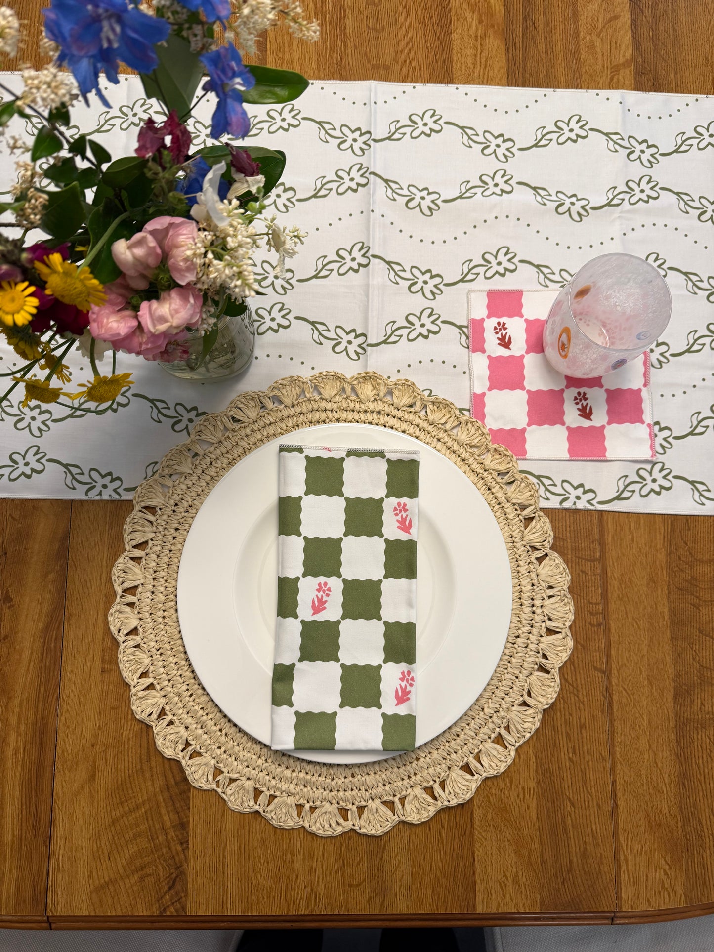 Cocktail Napkins in Check Fleur Pink Britt's Funky Stitch x Ceae Shop