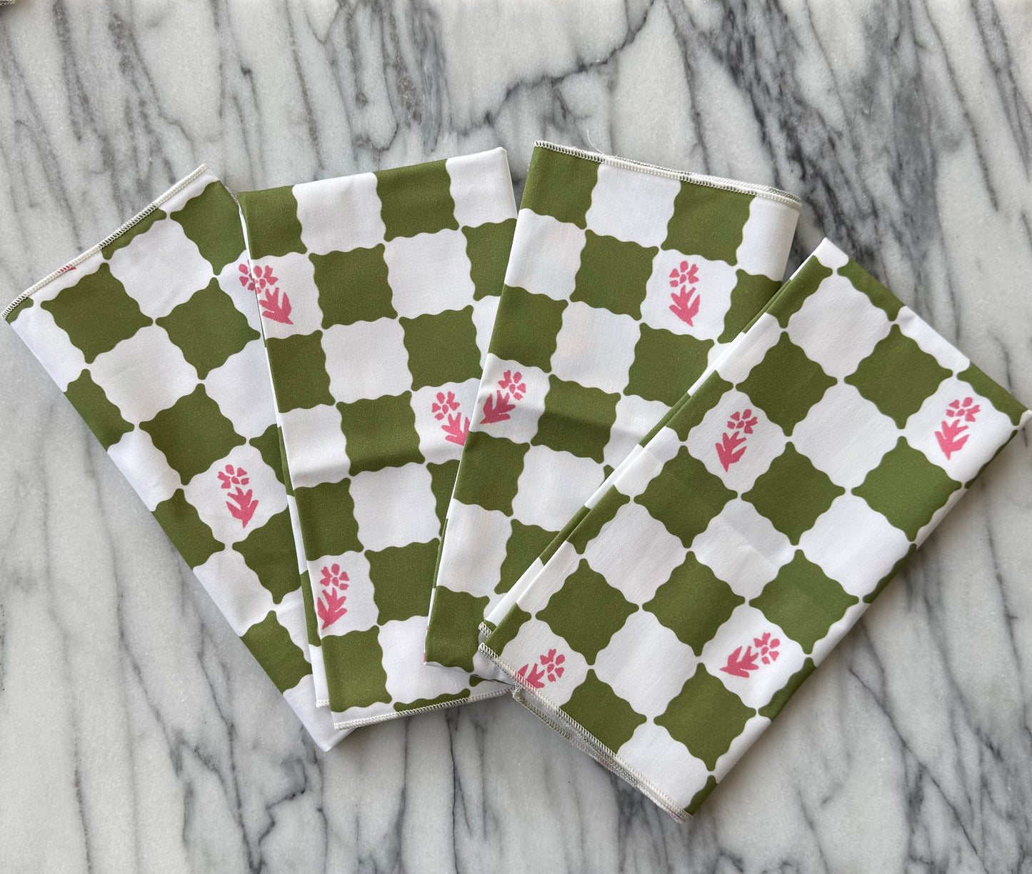 Dinner Napkins in Check Fleur Green/Pink - Britts Funky Stitch x Ceae Shop