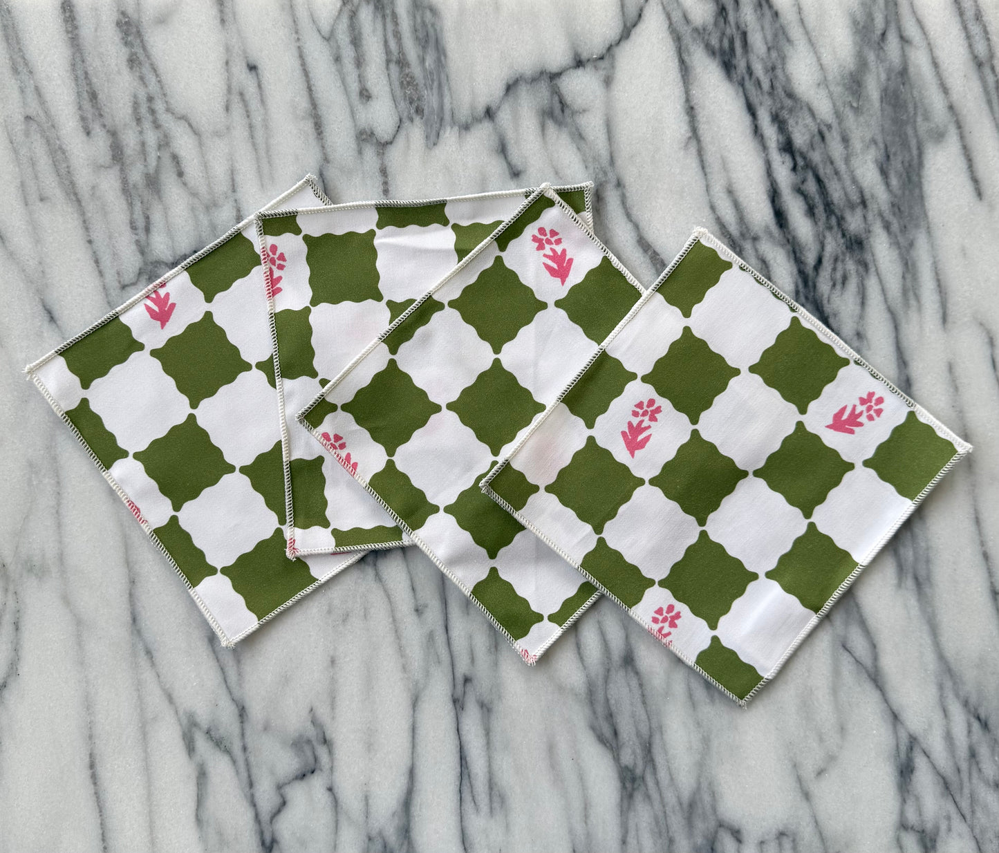 Cocktail Napkins in Check Fleur Green - Britt's Funky Stitch x Ceae Shop