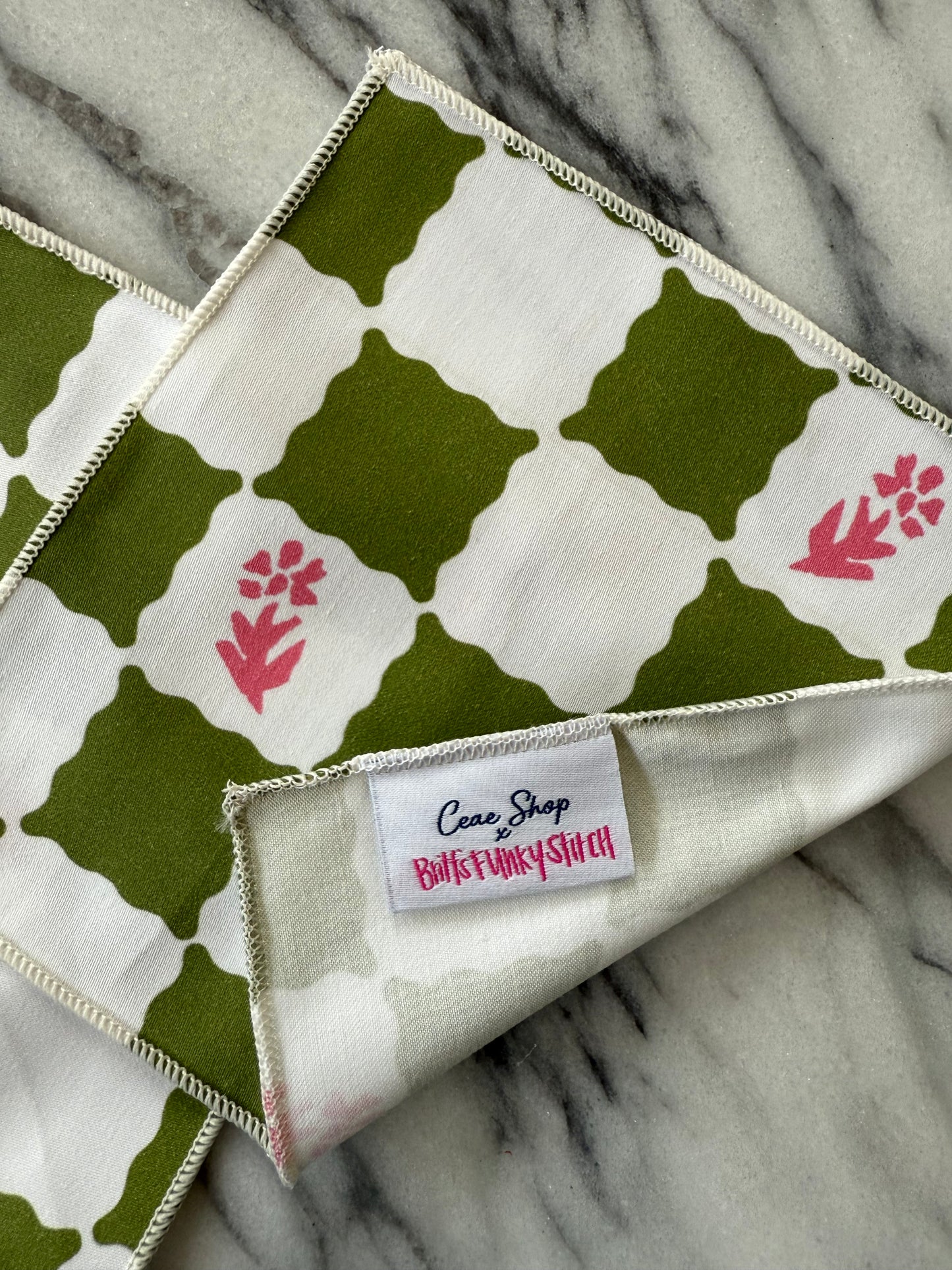 Cocktail Napkins in Check Fleur Green - Britt's Funky Stitch x Ceae Shop
