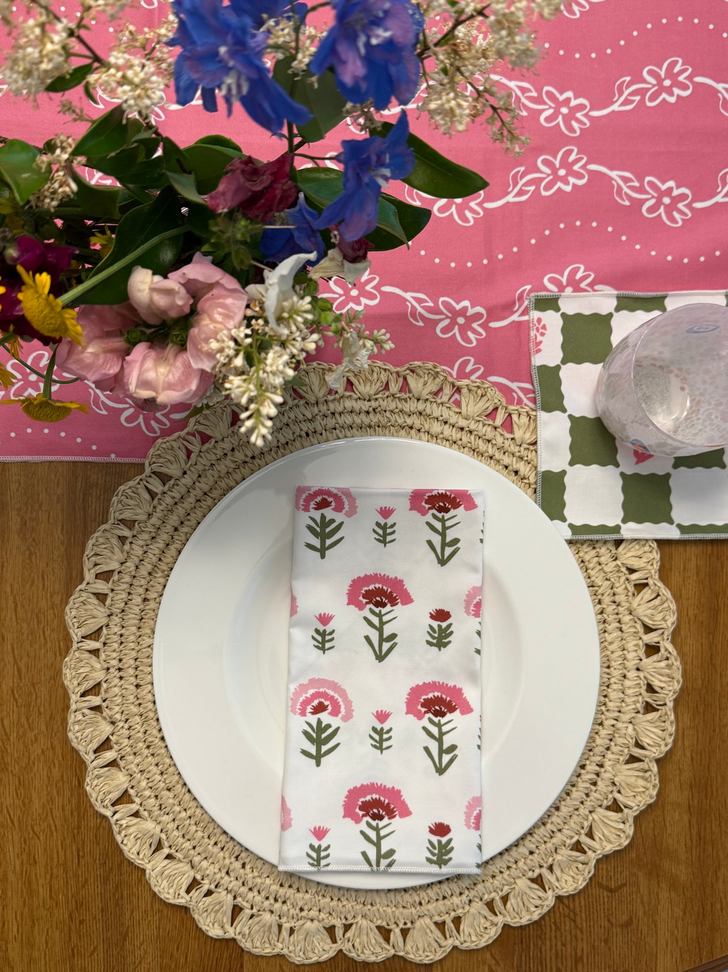 Cocktail Napkins in Check Fleur Green - Britt's Funky Stitch x Ceae Shop