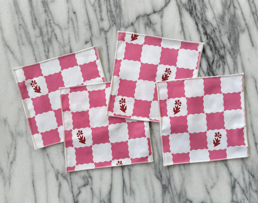 Cocktail Napkins in Check Fleur Pink Britt's Funky Stitch x Ceae Shop