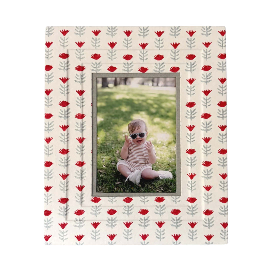 Block Printed Picture Frame - Claire Poppy, Floral - 5x7