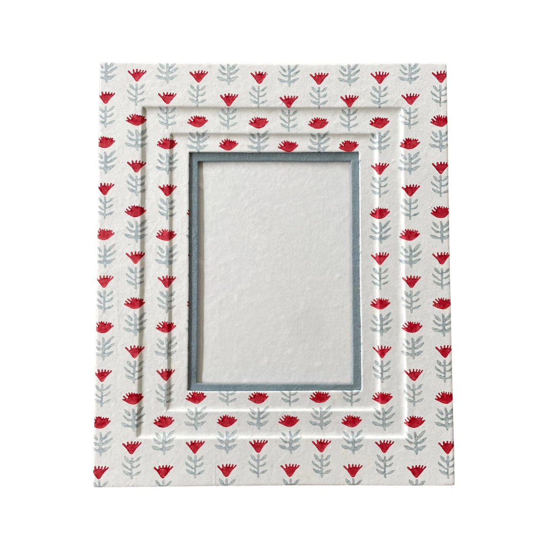 Block Printed Picture Frame - Claire Poppy, Floral - 5x7