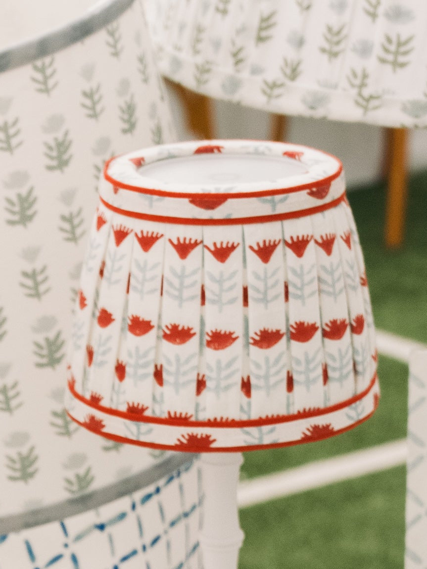 Pleated Block Print Lampshade Cover for Cordless Lamps - Claire Poppy
