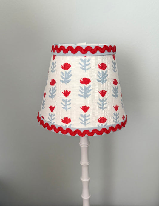 Claire Poppy with Red Ric Rac - Lampshade for Cordless Lamps