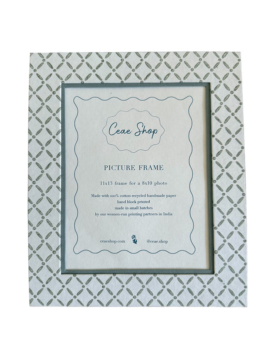 8x10 Block Printed Frame, for wall or tabletop in Croix Green