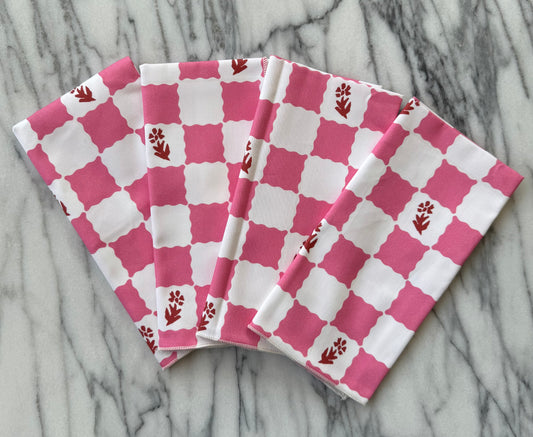 Dinner Napkins in Check Fleur Pink/Red - Britts Funky Stitch x Ceae Shop