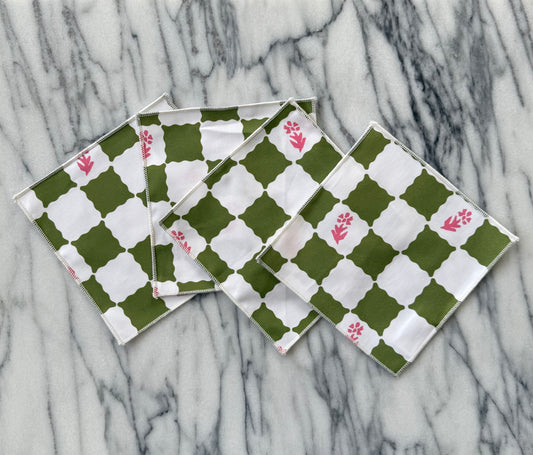 Cocktail Napkins in Check Fleur Green - Britt's Funky Stitch x Ceae Shop
