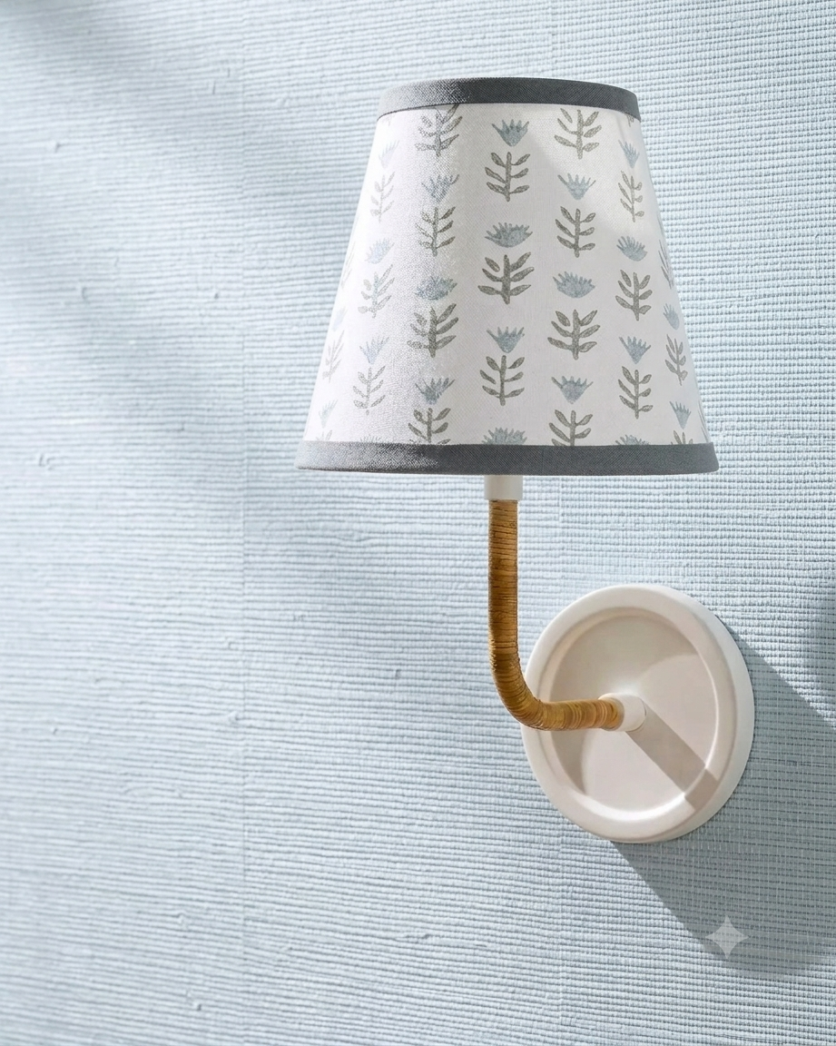 Block Print Floral - Candle Clip Lampshade - Claire, Serene - for Sconce or Chandelier