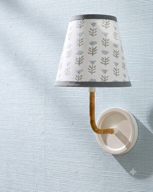 Block Print Floral - Candle Clip Lampshade - Claire, Serene - for Sconce or Chandelier