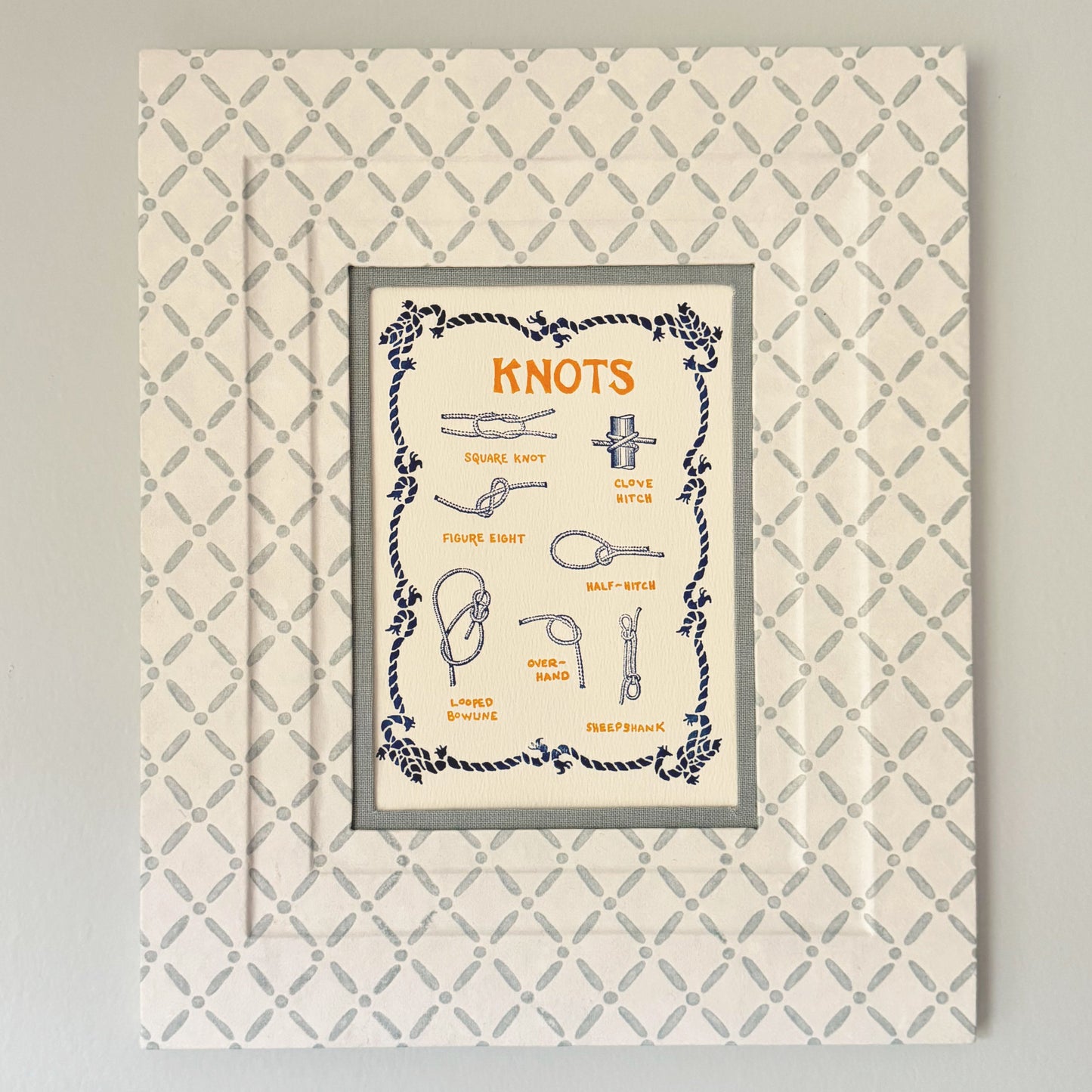 Block Printed Picture Frame in Croix Blue