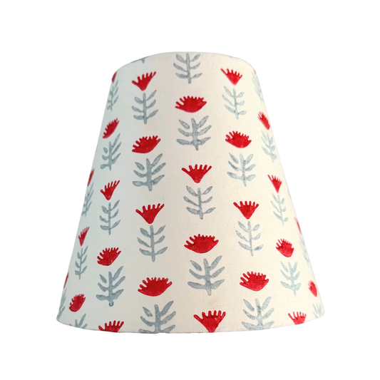 Block Print Floral Candle Clip Lampshade - Claire Poppy, Blue and Red - for Sconce or Chandelier
