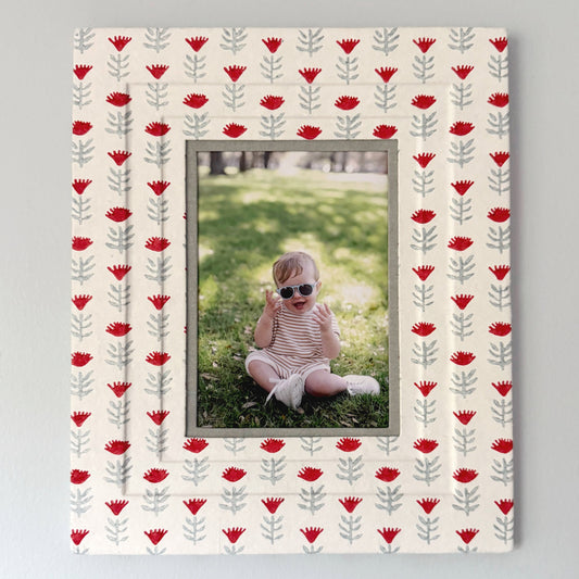 Block Printed Picture Frame in Claire Poppy