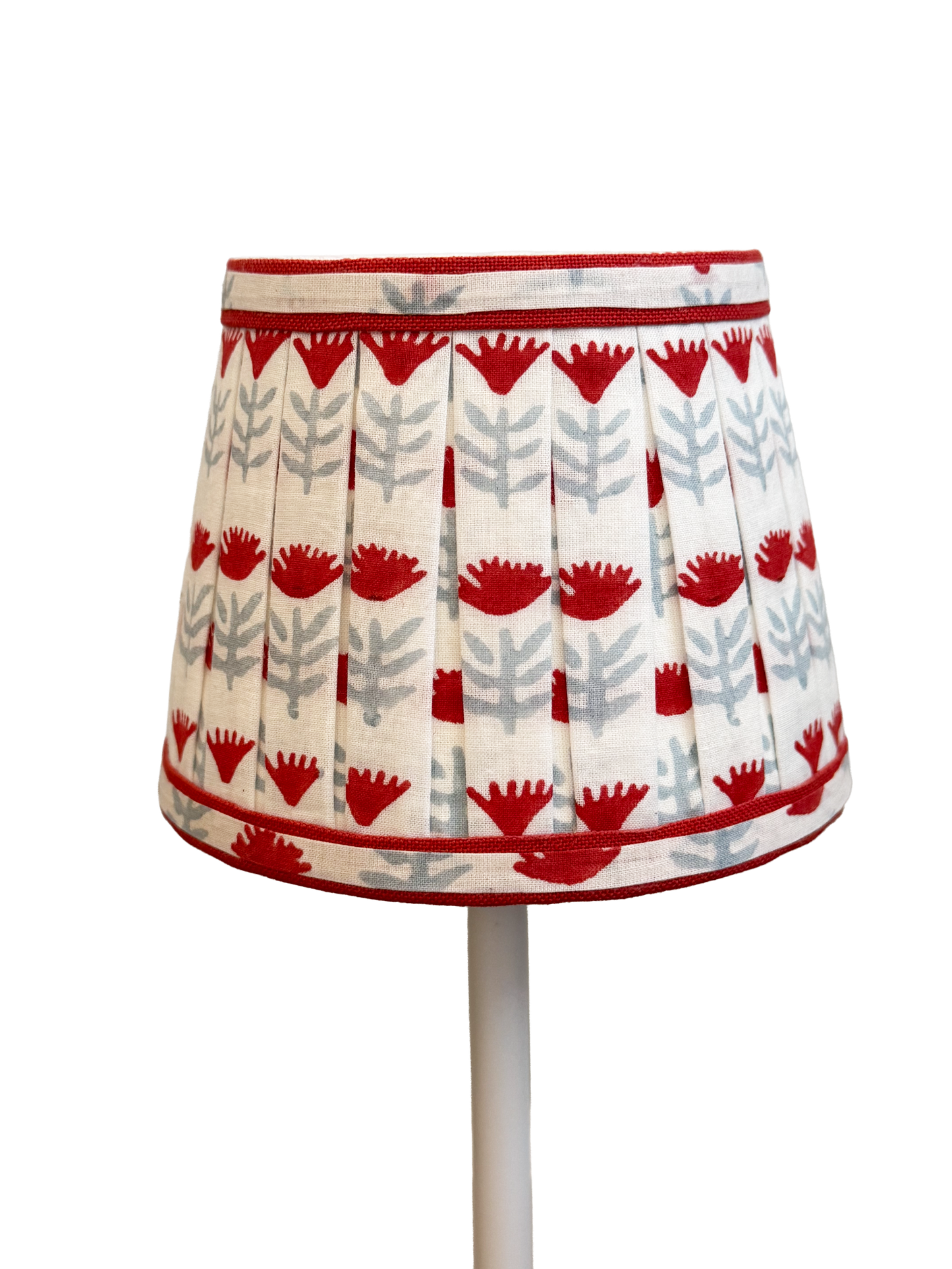 Pleated Block Print Lampshade for Cordless Lamp - Claire Poppy