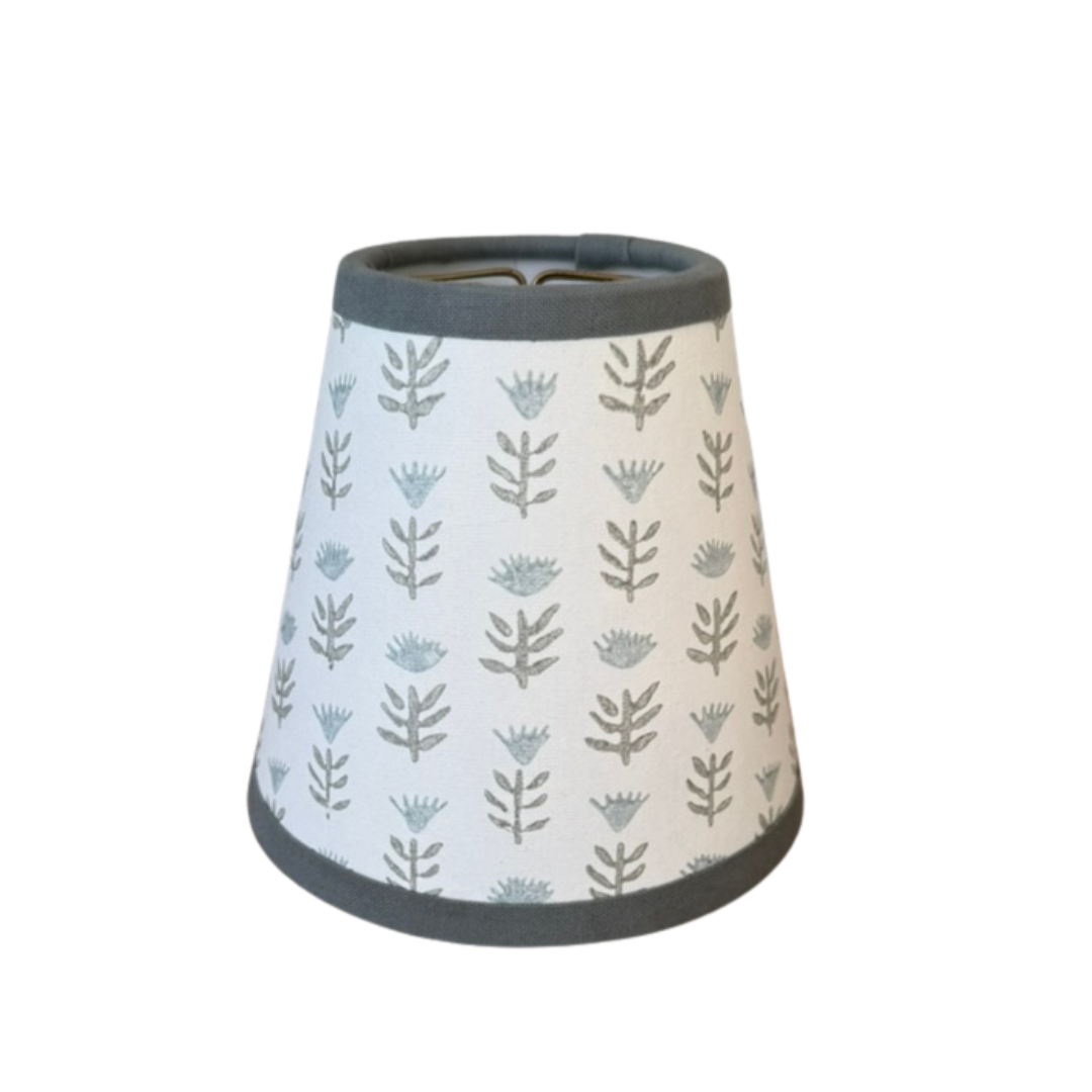 Block Print Floral - Candle Clip Lampshade - Claire, Serene - for Sconce or Chandelier
