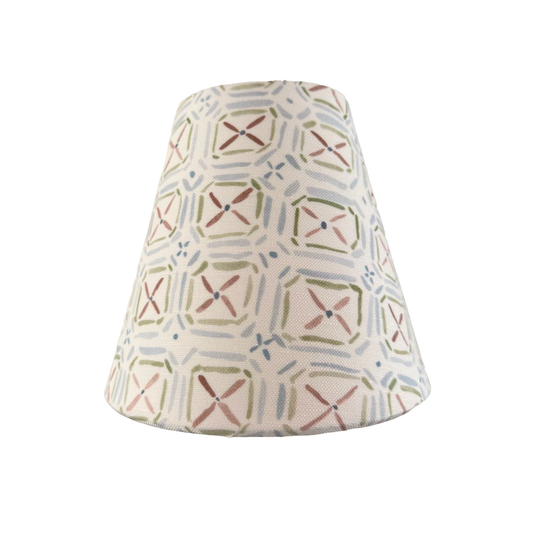 Fabric Candle Clip Lampshade - Porto Pattern in Blue Green and Brown - for Sconce or Chandelier